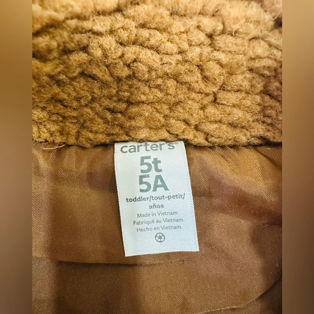 CARTER’S Sherpa Vest Zip Up Boys 5 Youth Brown Blue Colorblock‎ Lined Layering